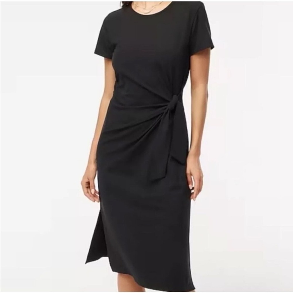 NEW J. Crew Factory Short-sleeve Knotted Midi Dress Black Jersey Stretch Size XS